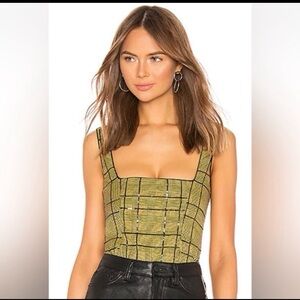 NBD Yellow Plaid Sequins Crop Top